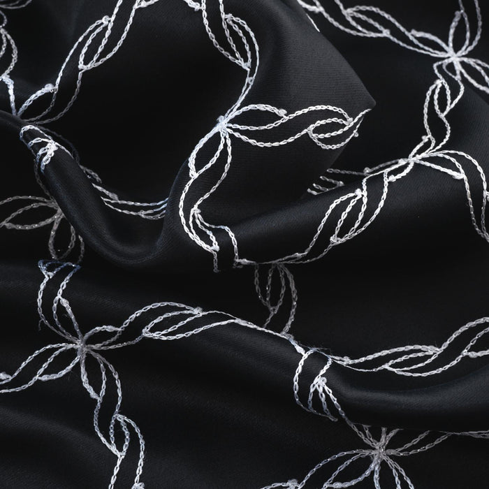 RT Designer Collection Gable Embroidered Blackout Luxurious Decorative Grommet Curtain Panel Black