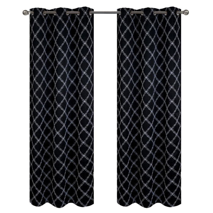 RT Designer Collection Gable Embroidered Blackout Luxurious Decorative Grommet Curtain Panel Black