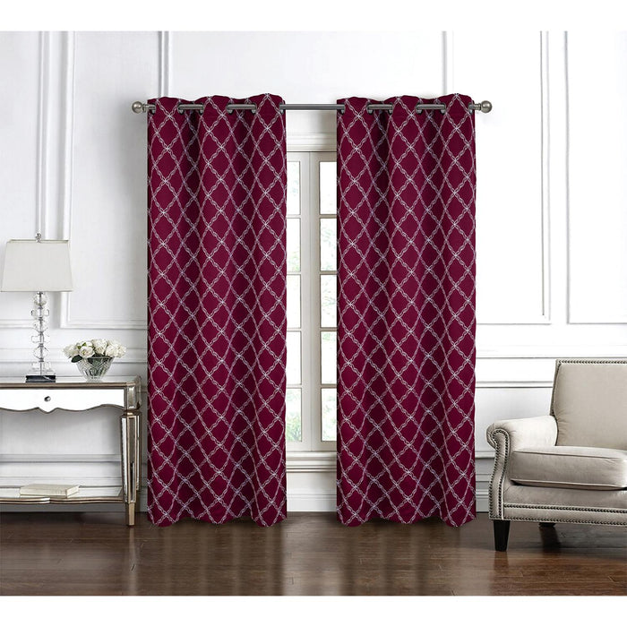 RT Designer Collection Gable Embroidered Blackout Luxurious Decorative Grommet Curtain Panel Burgundy