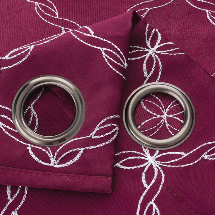 RT Designer Collection Gable Embroidered Blackout Luxurious Decorative Grommet Curtain Panel Burgundy