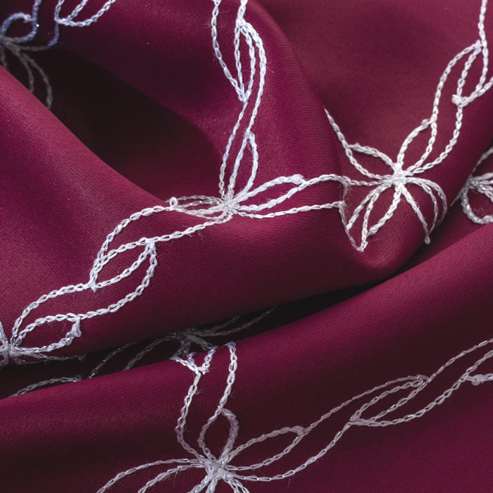 RT Designer Collection Gable Embroidered Blackout Luxurious Decorative Grommet Curtain Panel Burgundy