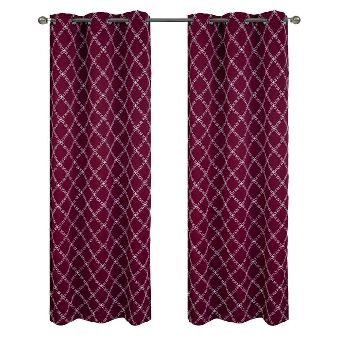 RT Designer Collection Gable Embroidered Blackout Luxurious Decorative Grommet Curtain Panel Burgundy