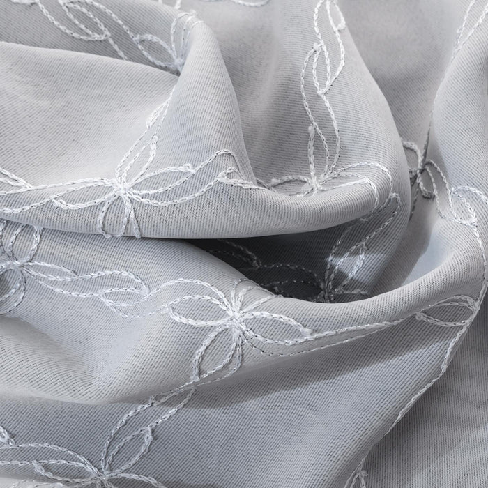 RT Designer Collection Gable Embroidered Blackout Luxurious Decorative Grommet Curtain Panel Silver