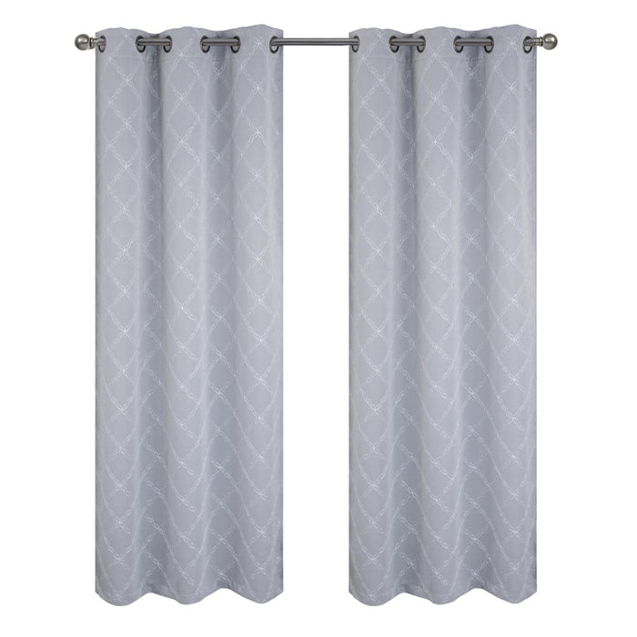 RT Designer Collection Gable Embroidered Blackout Luxurious Decorative Grommet Curtain Panel Silver