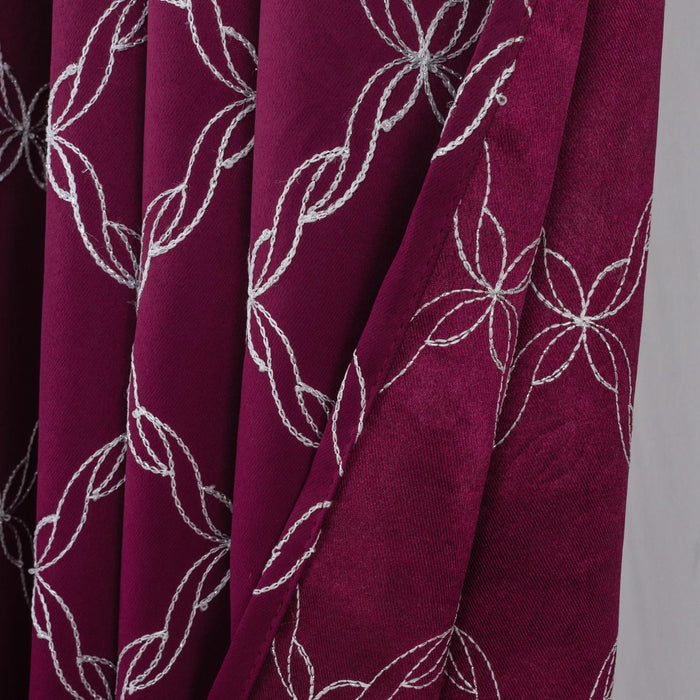 RT Designer Collection Gable Embroidered Blackout Luxurious Decorative Grommet Curtain Panel Burgundy