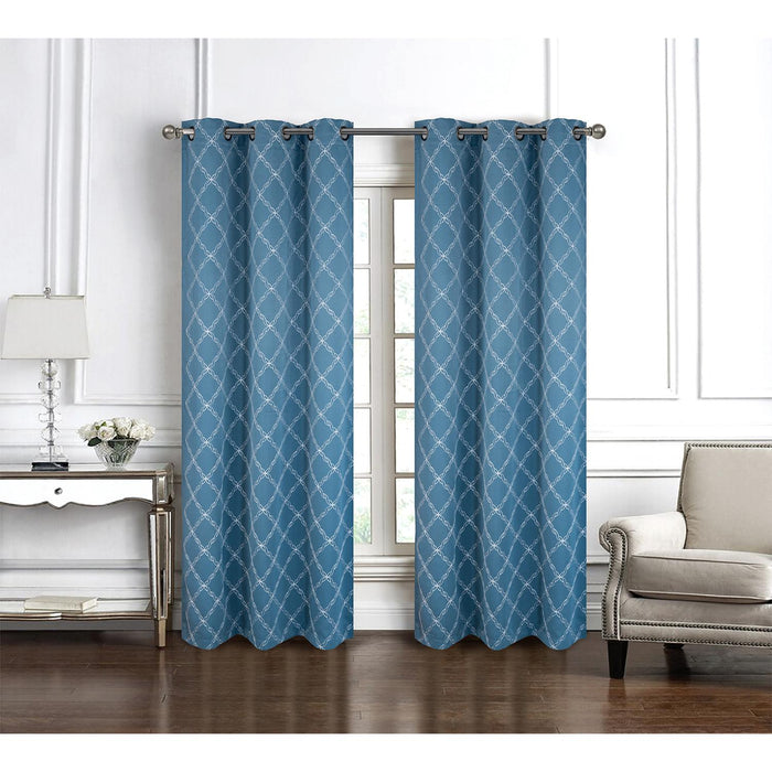 RT Designer Collection Gable Embroidered Blackout Luxurious Decorative Grommet Curtain Panel Slate Blue