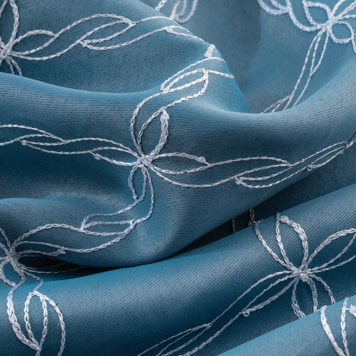 RT Designer Collection Gable Embroidered Blackout Luxurious Decorative Grommet Curtain Panel Slate Blue