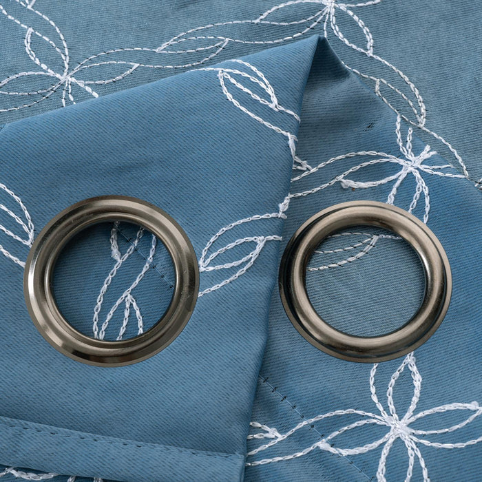 RT Designer Collection Gable Embroidered Blackout Luxurious Decorative Grommet Curtain Panel Slate Blue