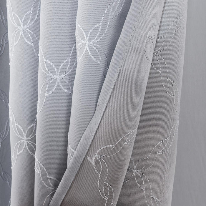 RT Designer Collection Gable Embroidered Blackout Luxurious Decorative Grommet Curtain Panel Silver