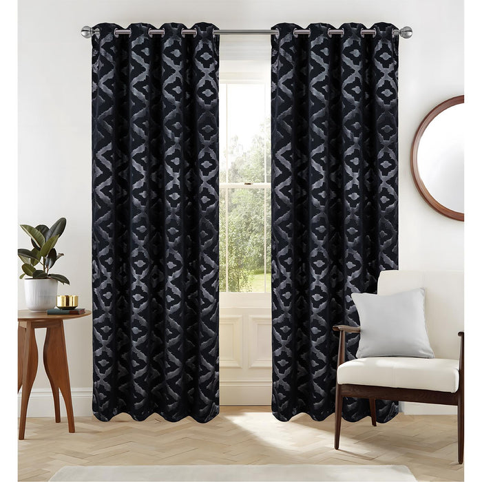 RT Designer Collection Heathrow Halo Foil Blackout Luxurious Decorative Grommet Curtain Panel 54" x 90" Black