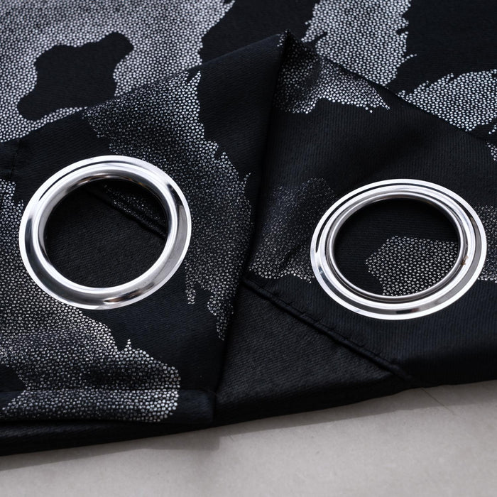 RT Designer Collection Heathrow Halo Foil Blackout Luxurious Decorative Grommet Curtain Panel 54" x 90" Black