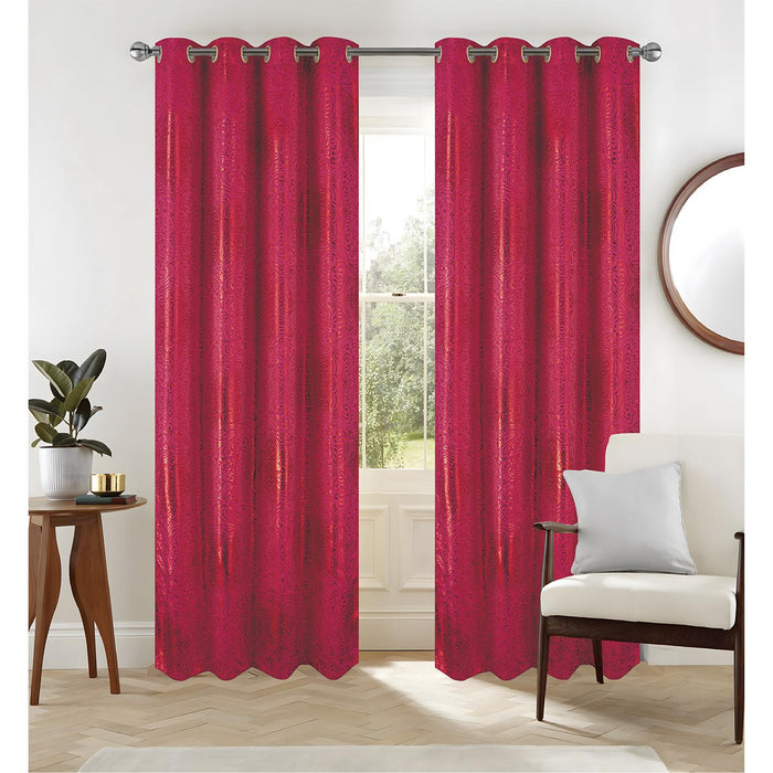 RT Designer Collection Helena Halo Foil Blackout Luxurious Decorative Grommet Curtain Panel 54" x 90" Red