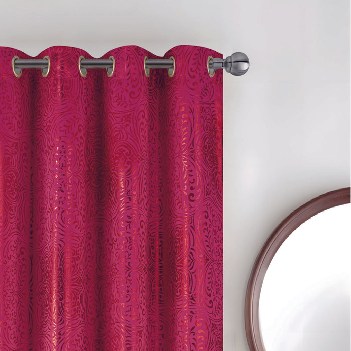 RT Designer Collection Helena Halo Foil Blackout Luxurious Decorative Grommet Curtain Panel 54" x 90" Red