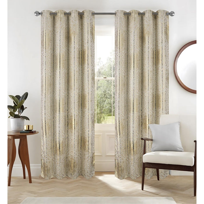 RT Designer Collection Helena Halo Foil Blackout Luxurious Decorative Grommet Curtain Panel 54" x 90" Taupe