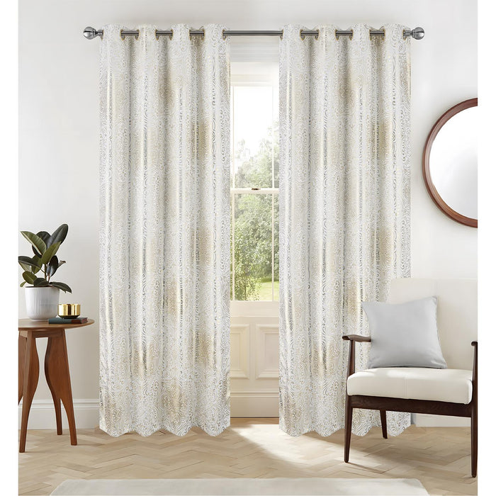 RT Designer Collection Helena Halo Foil Blackout Luxurious Decorative Grommet Curtain Panel 54" x 90" White