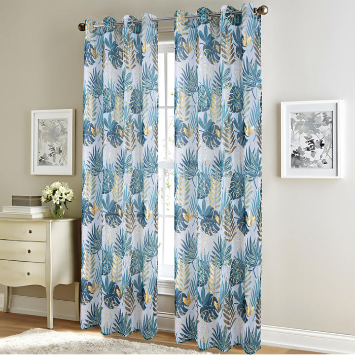 RT Designer Collection Fern Foil Printed Doily Luxurious Decorative Grommet Curtain Panel 54" x 90" Green