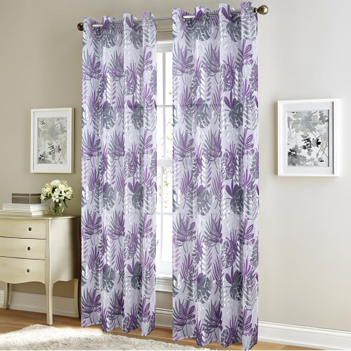 RT Designer Collection Fern Foil Printed Doily Luxurious Decorative Grommet Curtain Panel 54" x 90" Lilac