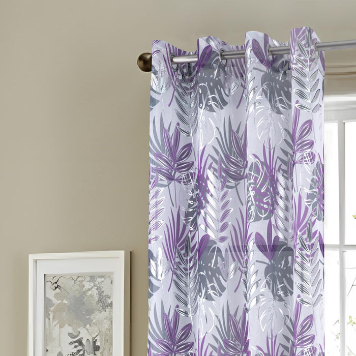 RT Designer Collection Fern Foil Printed Doily Luxurious Decorative Grommet Curtain Panel 54" x 90" Lilac