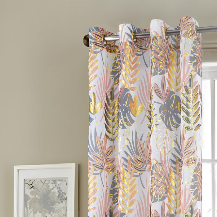 RT Designer Collection Fern Foil Printed Doily Luxurious Decorative Grommet Curtain Panel 54" x 90" Peach