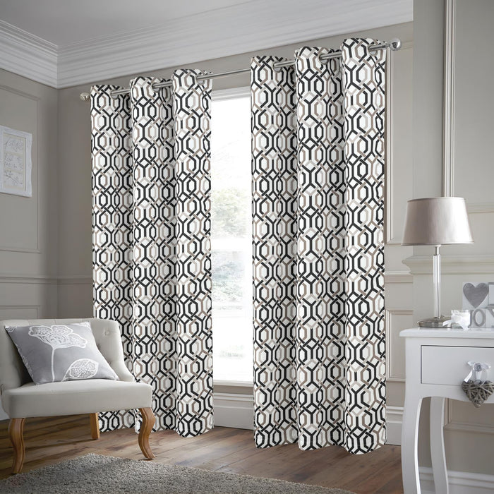 RT Designer Collection Rory Printed Blackout Luxurious Decorative Grommet Curtain Panel Black