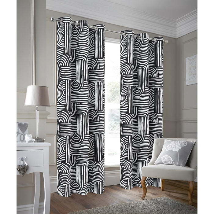 RT Designer Collection Ashton Printed Blackout Luxurious Decorative Grommet Curtain Panel 54" x 84" Black