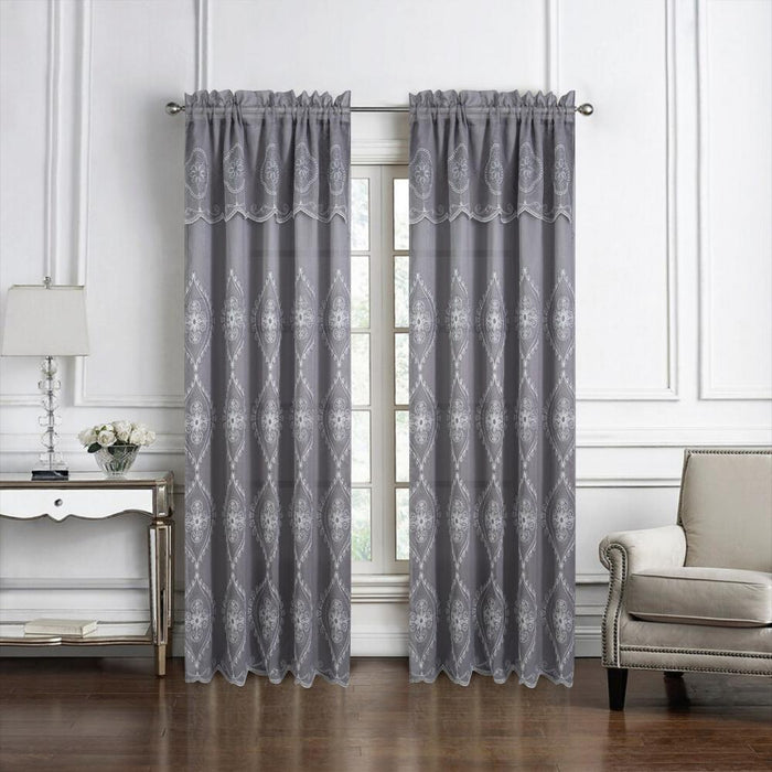 Oliva Gray Arcadia Embroidered Panel - 54x90" Silver