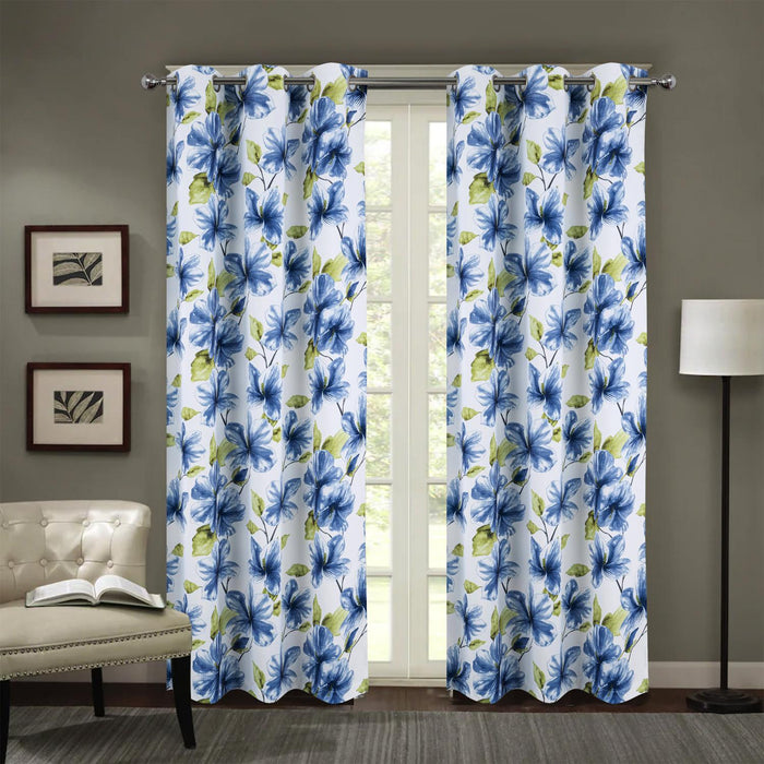 RT Designer Collection April Printed Blackout Luxurious Decorative Grommet Curtain Panel 54" x 84" Blue