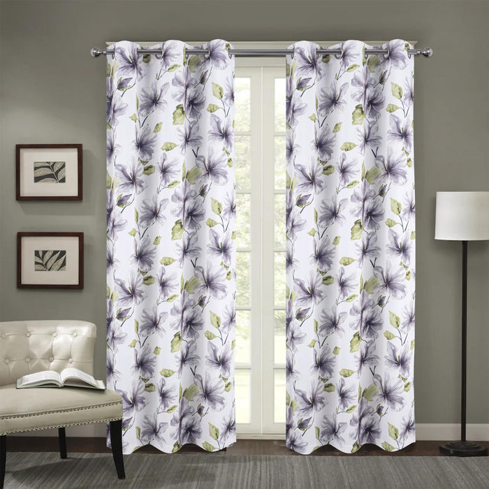 RT Designer Collection April Printed Blackout Luxurious Decorative Grommet Curtain Panel 54" x 84" Silver