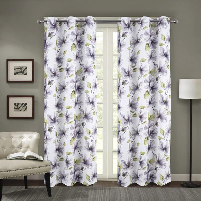 RT Designers Collection April Floral Nature Printed 2 Pieces Blackout Grommet Panel Pair 36" x 84" Silver