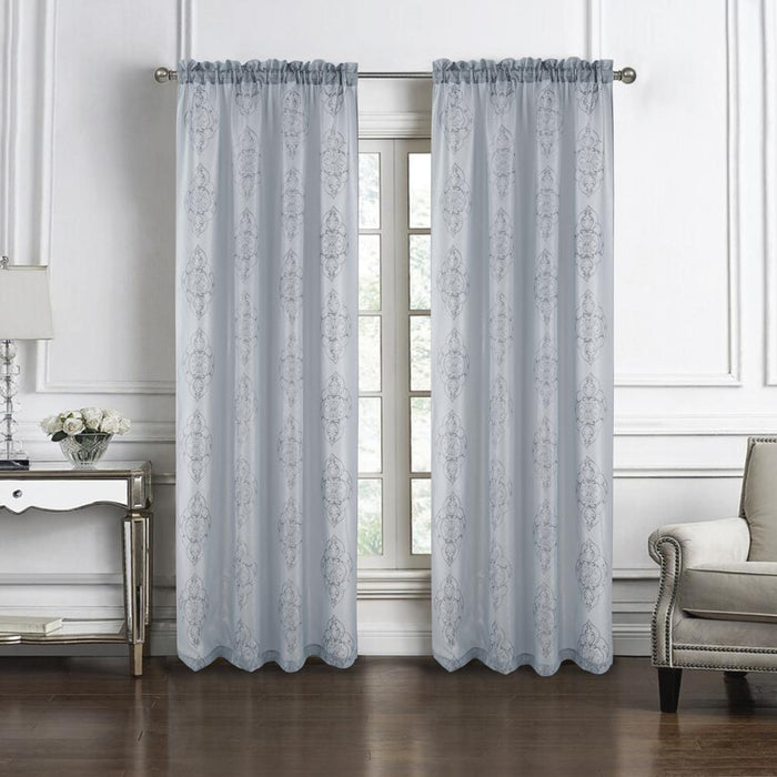 RT Designers Collection Andrea Emb Metallic Doily Rod Pocket Room Darkening Curtain Panels for Bedroom 54" x 95" Silver