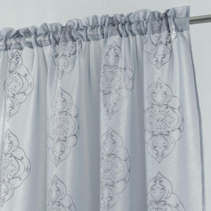 RT Designers Collection Andrea Emb Metallic Doily Rod Pocket Room Darkening Curtain Panels for Bedroom 54" x 95" Silver
