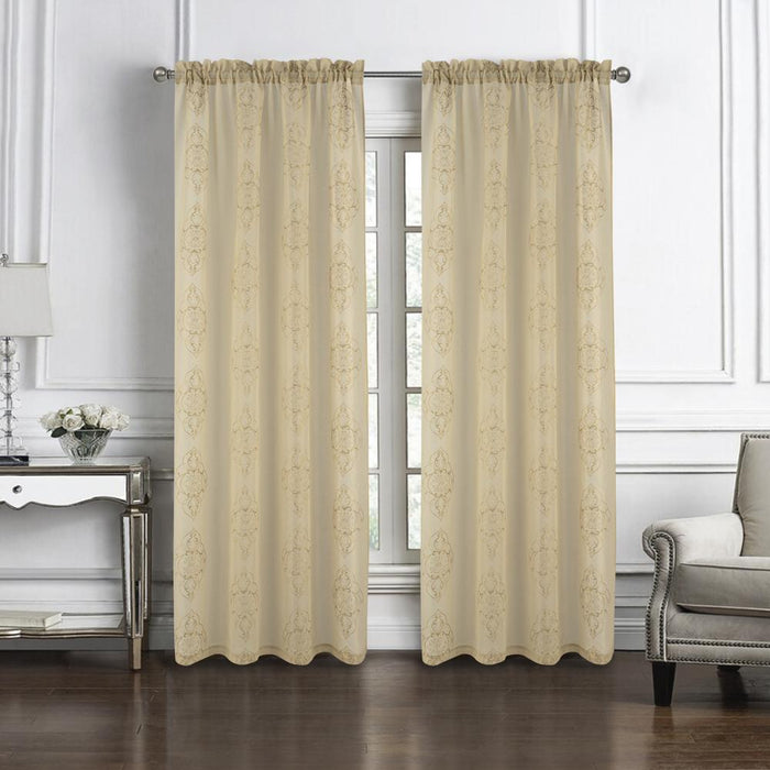 RT Designers Collection Andrea Emb Metallic Doily Rod Pocket Room Darkening Curtain Panels for Bedroom 54" x 95" Taupe