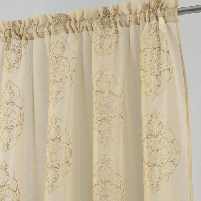 RT Designers Collection Andrea Emb Metallic Doily Rod Pocket Room Darkening Curtain Panels for Bedroom 54" x 95" Taupe