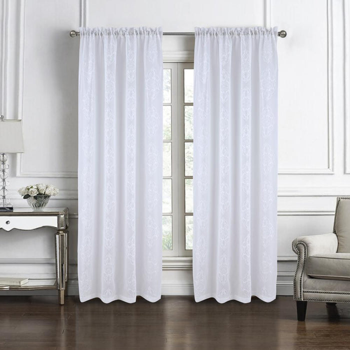 RT Designers Collection Andrea Emb Metallic Doily Rod Pocket Room Darkening Curtain Panels for Bedroom 54" x 95" White