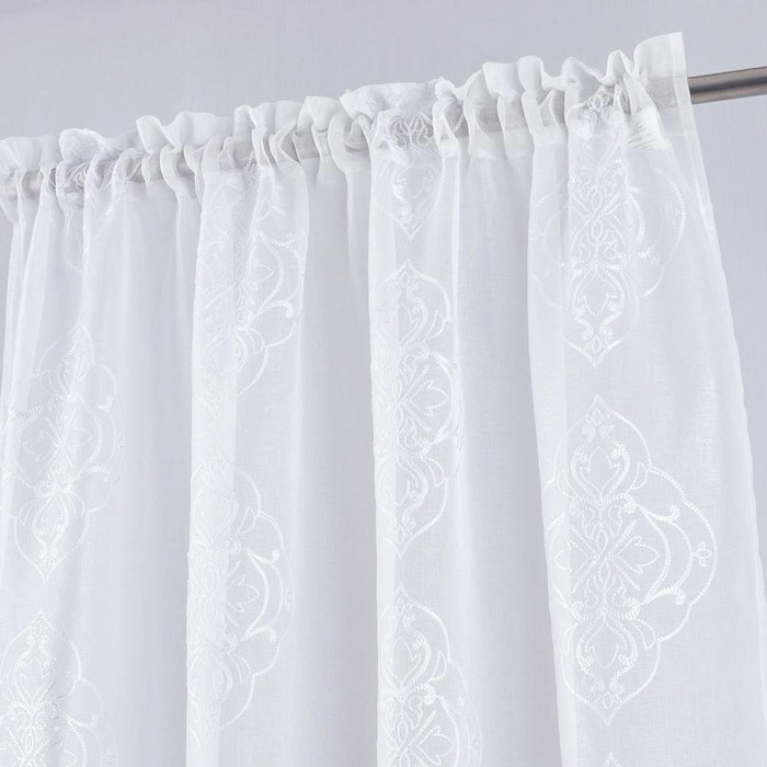 RT Designers Collection Andrea Emb Metallic Doily Rod Pocket Room Darkening Curtain Panels for Bedroom 54" x 95" White