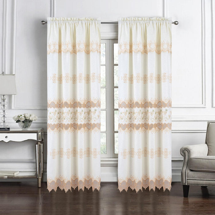 RT Designer Collection Alice Macrame Luxurious Decorative Rod Pocket Curtain Panel 54" x 84" Beige