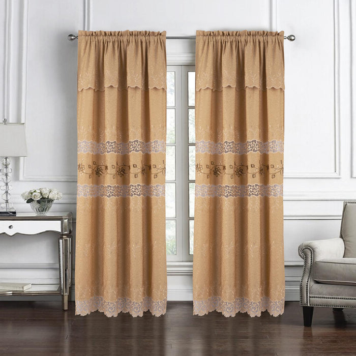 RT Designer Collection Antonia Macrame Luxurious Decorative Rod Pocket Curtain Panel 54" x 84" Gold