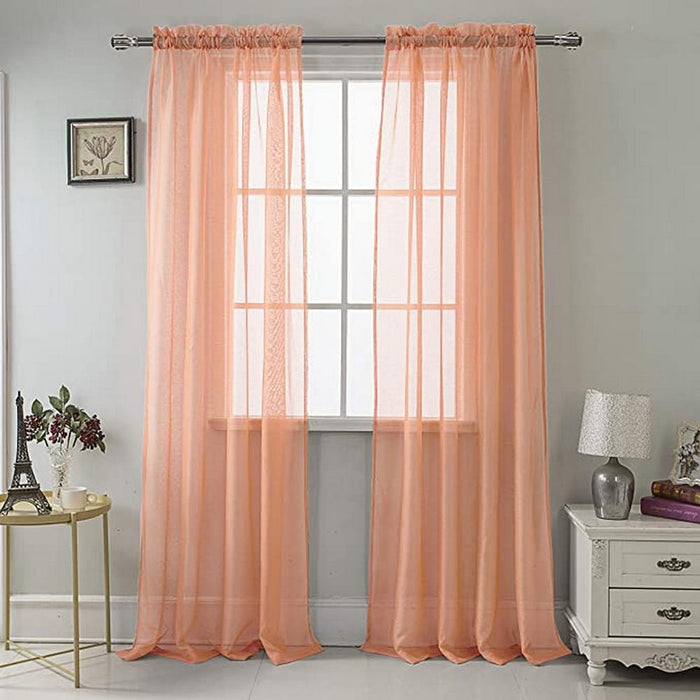 RT Designers Collection Celine Sheer Rod Pocket Curtain Panel Pair - 55x90", Coral