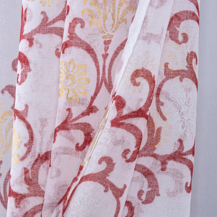 RT Designers Collection Crown Grommet Sheer Metallic Printed Doily Curtain Panel Burgundy