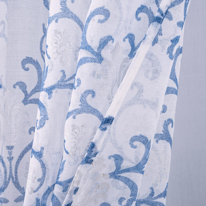 RT Designers Collection Crown Grommet Sheer Metallic Printed Doily Curtain Panel Blue