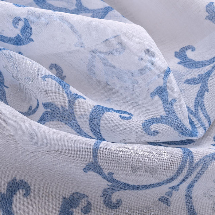 RT Designers Collection Crown Grommet Sheer Metallic Printed Doily Curtain Panel Blue