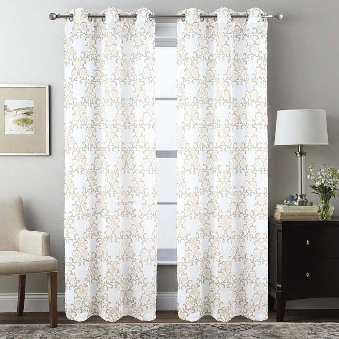 RT Designers Collection Crown Grommet Sheer Metallic Printed Doily Curtain Panel Taupe