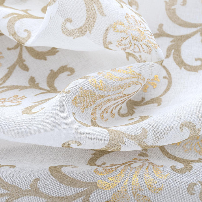 RT Designers Collection Crown Grommet Sheer Metallic Printed Doily Curtain Panel Taupe