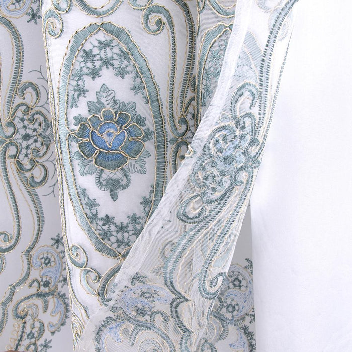 RT Designers Collection Dayton Emb Attached Valance Backing Blackout Window Curtains 50" x 84" White/Teal