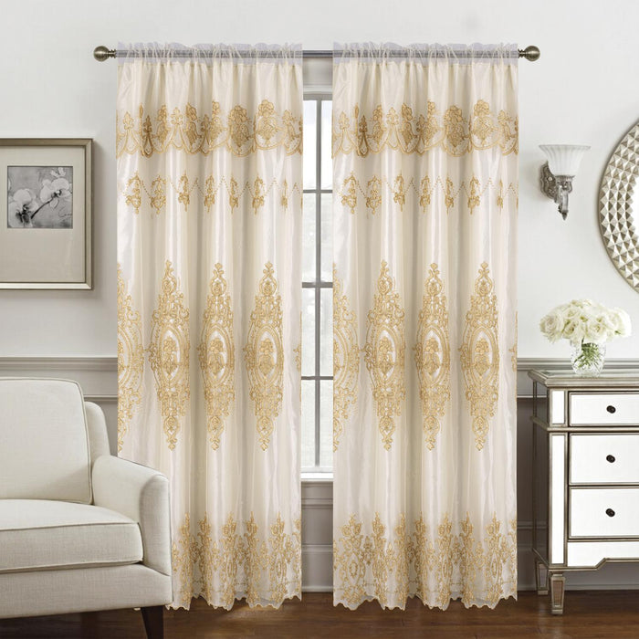 RT Designers Collection Daisy Embroidery Grommet Curtain Panel With Attached Valance 54" x 84" Beige/Gold