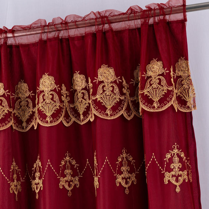 RT Designers Collection Daisy Embroidery Grommet Curtain Panel With Attached Valance 54" x 84" Brgundy/Gold