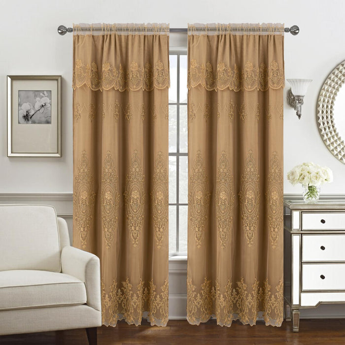 RT Designers Collection Daisy Embroidery Grommet Curtain Panel With Attached Valance 54" x 84" Gold/Gold