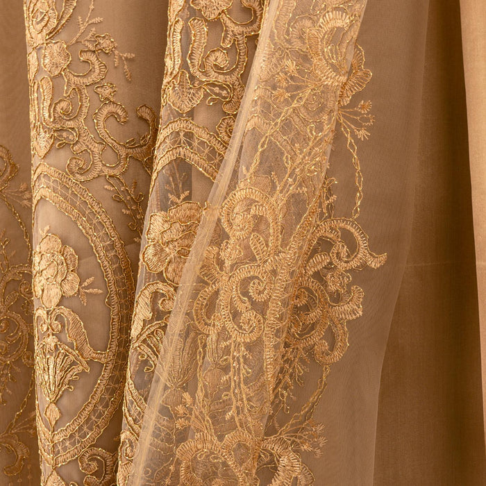 RT Designers Collection Daisy Embroidery Grommet Curtain Panel With Attached Valance 54" x 84" Gold/Gold