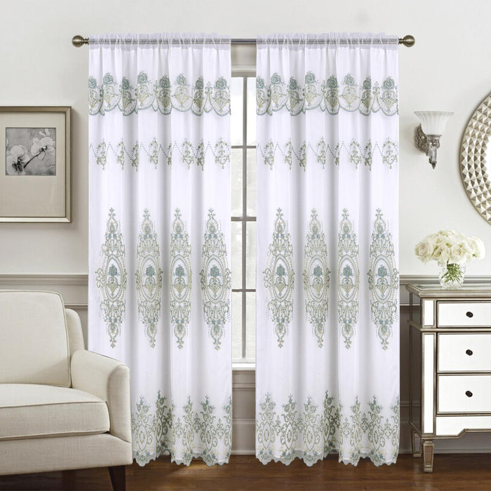 RT Designers Collection Daisy Embroidery Grommet Curtain Panel With Attached Valance 54" x 84" Ivory/Teal