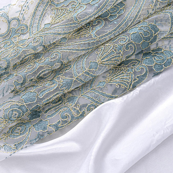 RT Designers Collection Daisy Embroidery Grommet Curtain Panel With Attached Valance 54" x 84" Ivory/Teal